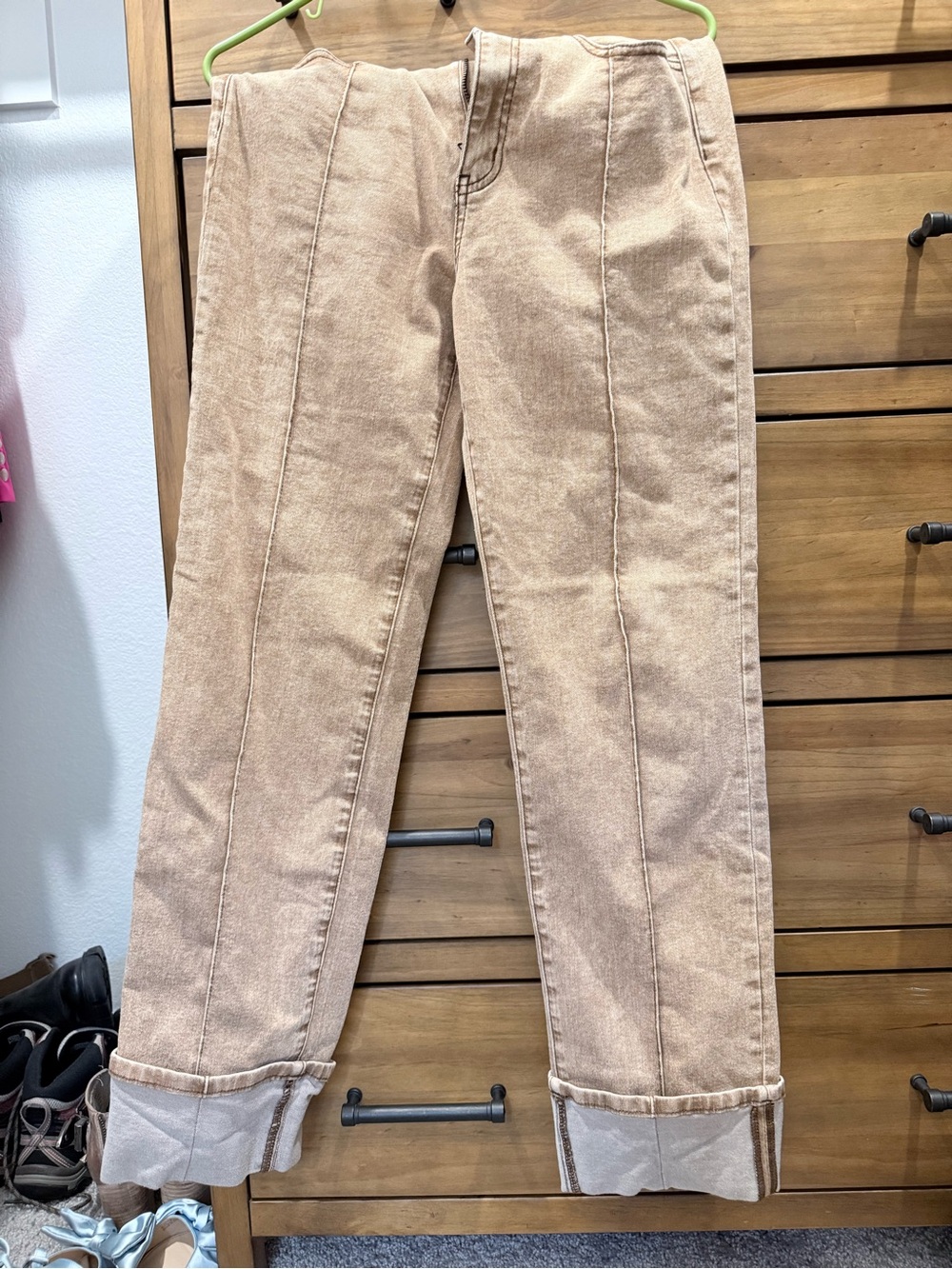 Beige/Tan High-Waist Straight Leg Jeans